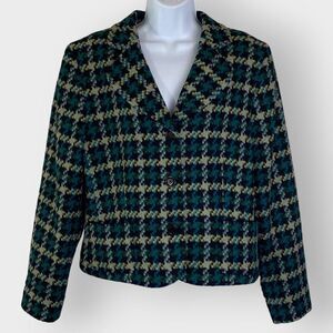 VTG | Pendleton Womens Blazer | Green | Wool | Plaid Houndstooth | Lined